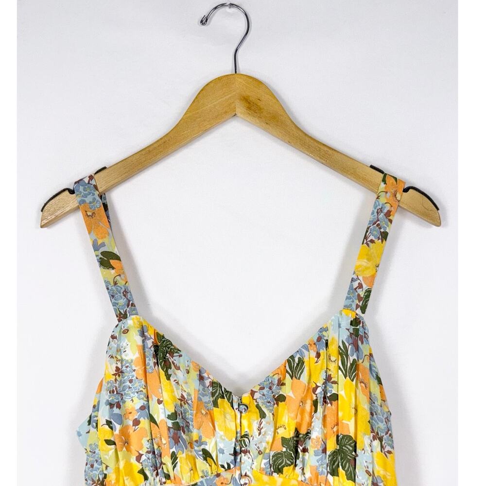 Abercrombie & Fitch Floral Gathered Front Midi Dress Women's Large Yellow - Picture 5 of 16